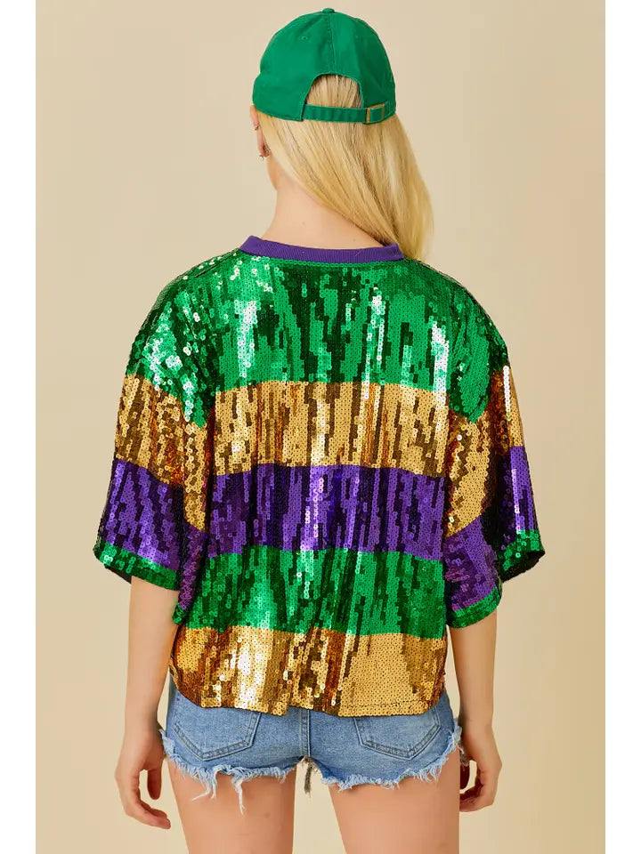 Striped Sequin Mardi Gras Tee