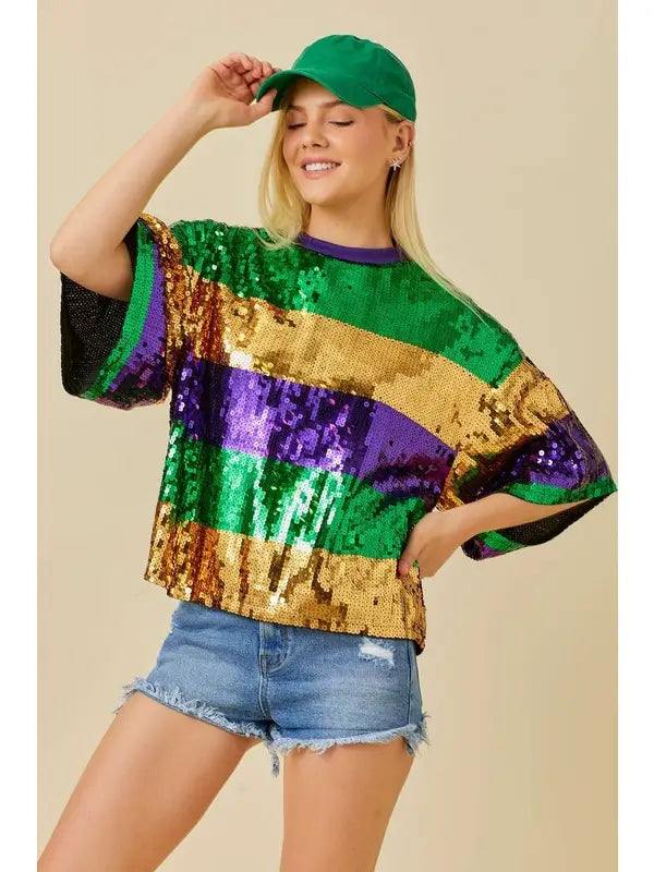 Striped Sequin Mardi Gras Tee