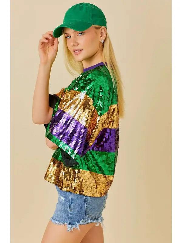 Striped Sequin Mardi Gras Tee