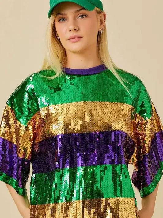 Striped Sequin Mardi Gras Tee