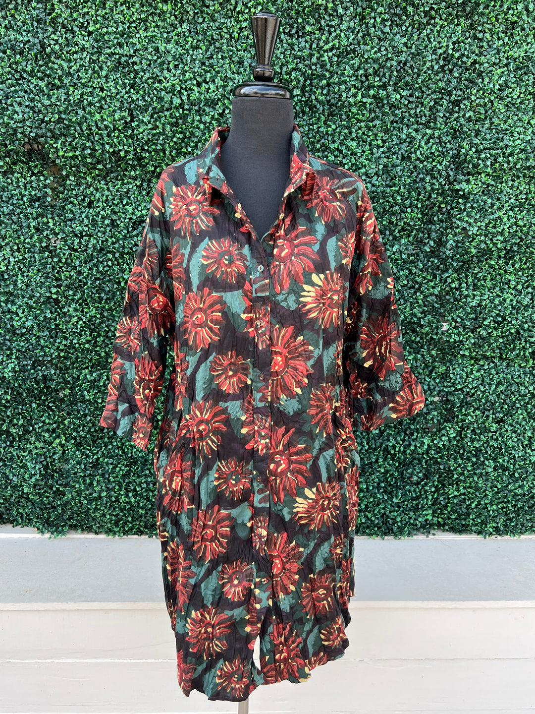 Button-down floral print SALI 100% cotton shirt dress addict