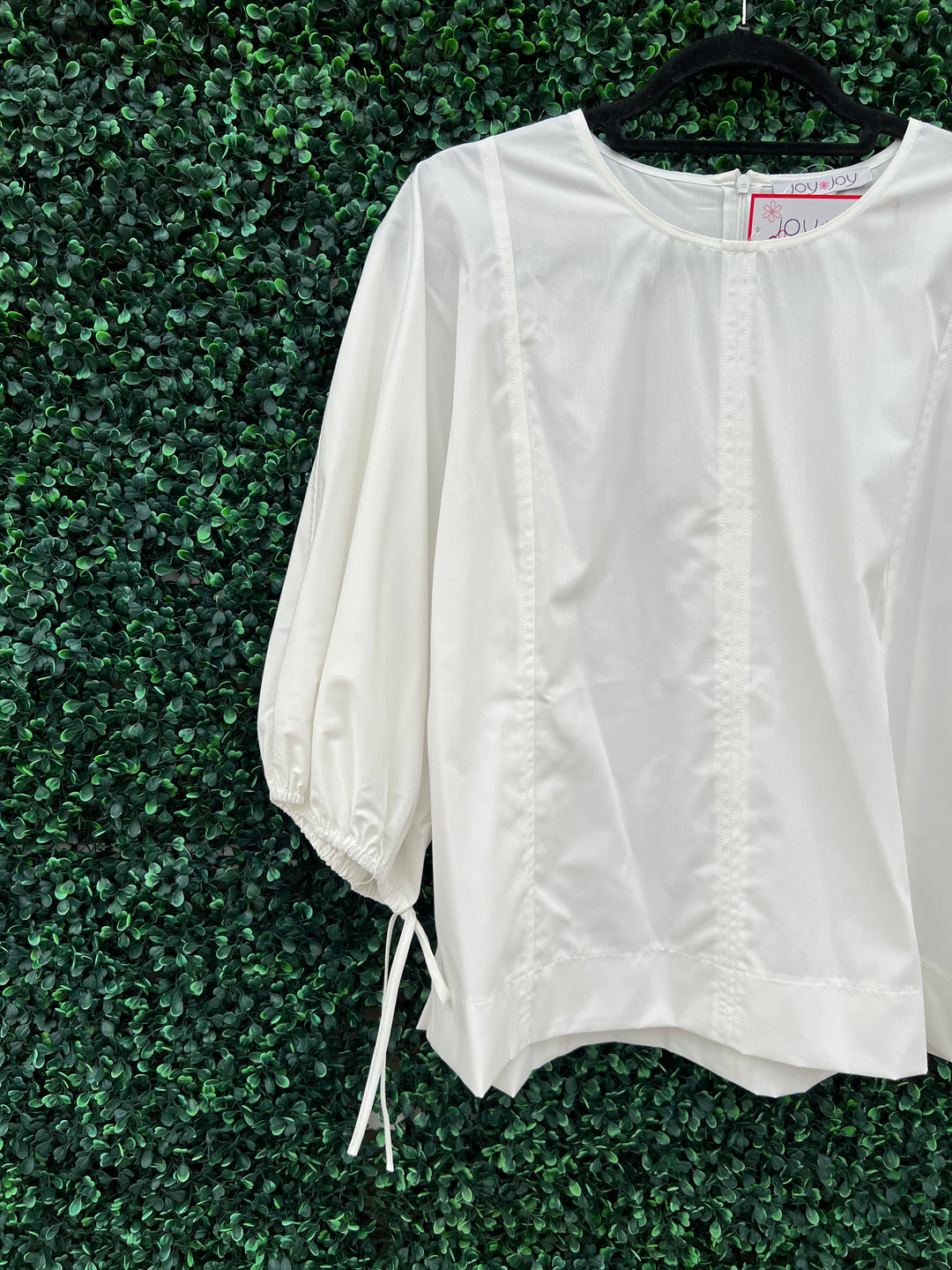 Cinched Sleeve White Tee cotton joy joy