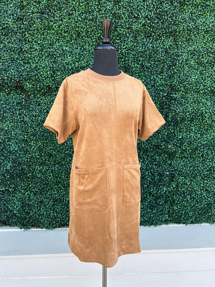 Camel Faux Suede Shift Dress