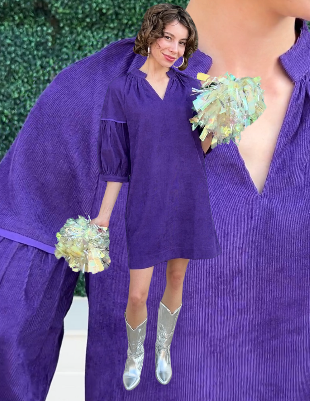 Purple Corduroy Dress joy joy brand dresses boutique fall 2024 game day