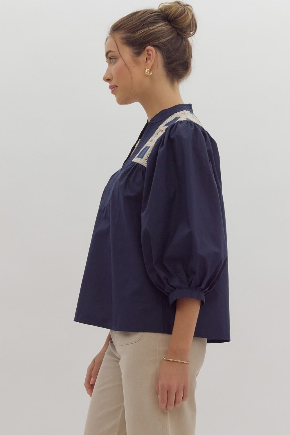 Sailor core Style Tops and blouses womens trendy online boutique fall winter 2024 navy and cream v neck