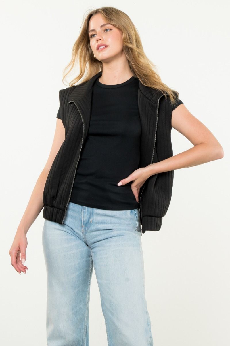 Striped textured zip up vest for fall 2024 THML Brand