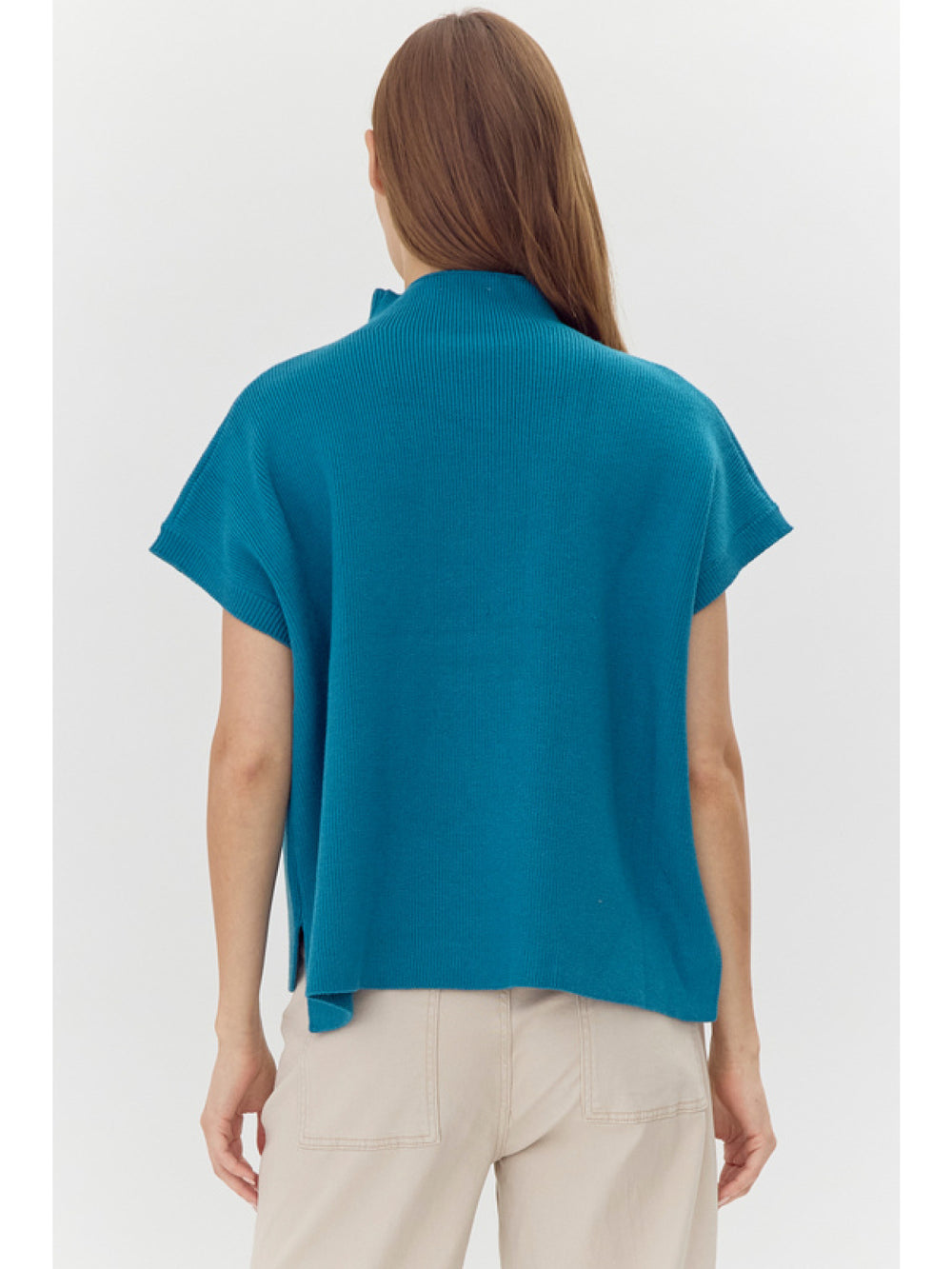 Teal Cap Sleeve Sweater Vest cowl neck tres chic women over 50 online trendy boutique Fall 2024