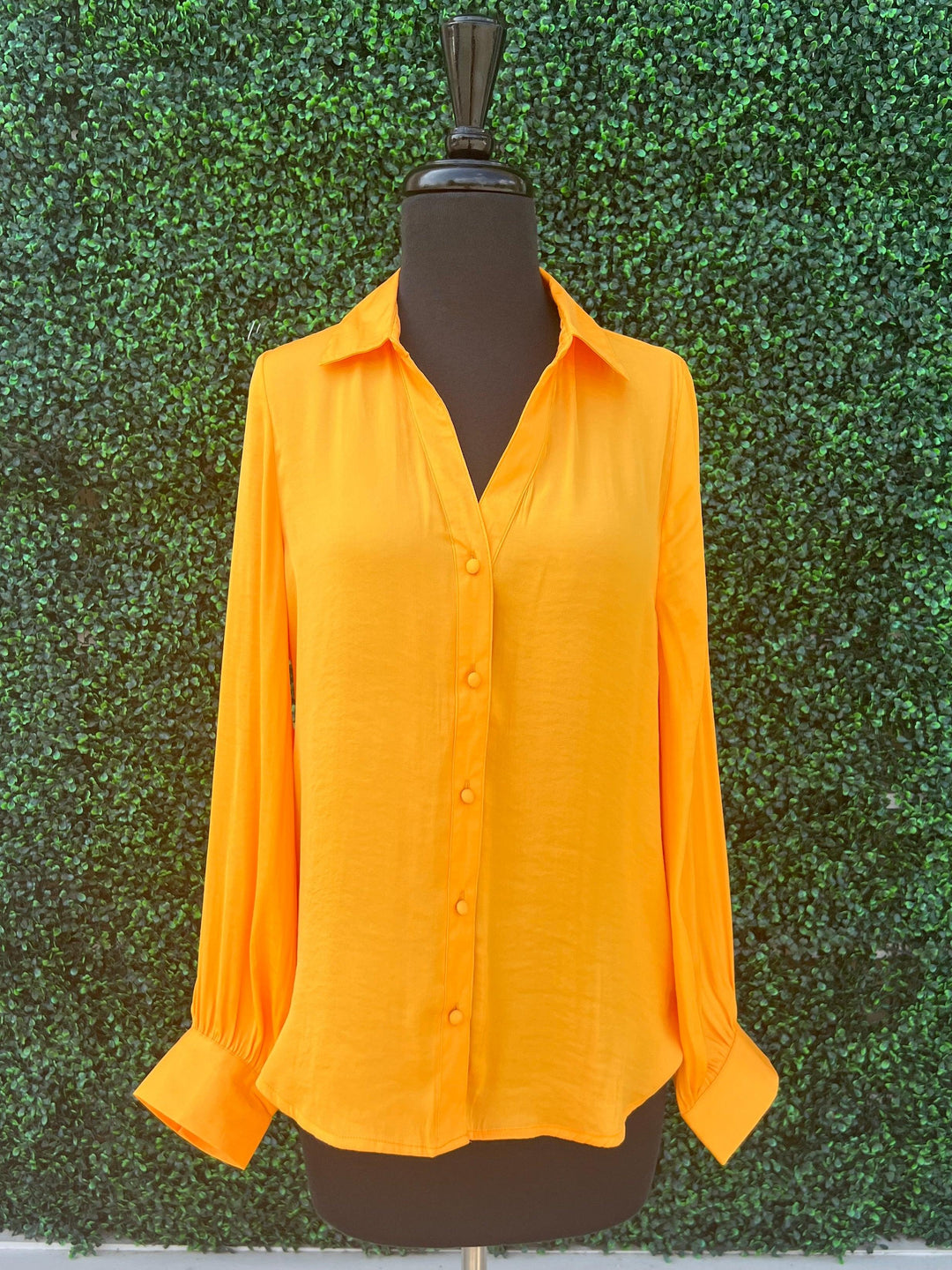 Vivid Colorful Blouses tres chic boutique long sleeve silky yellow