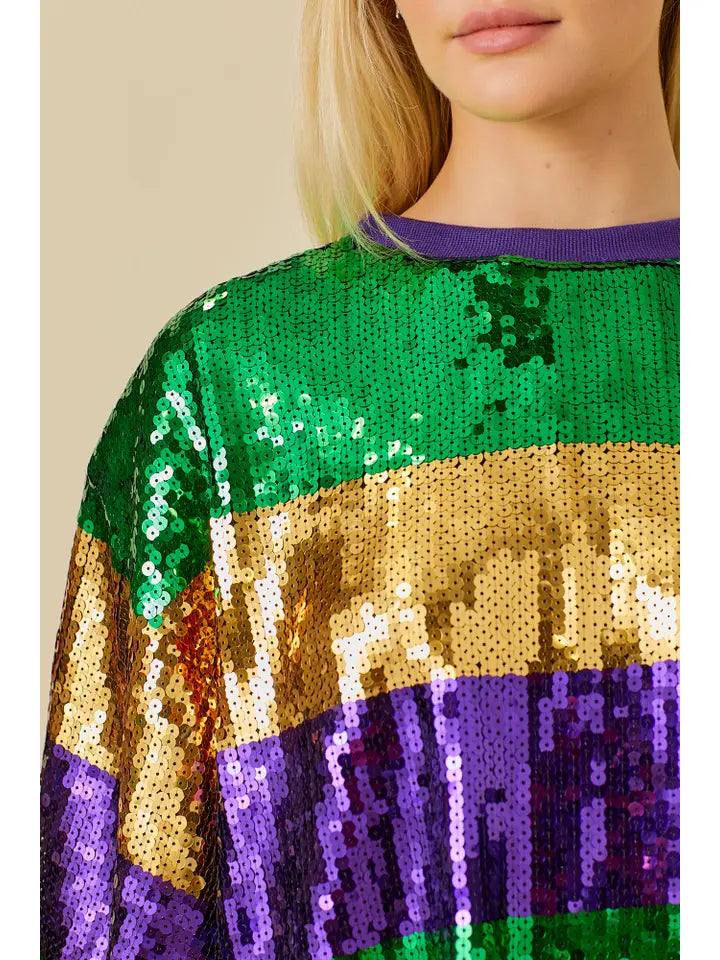 Striped Sequin Mardi Gras Tee