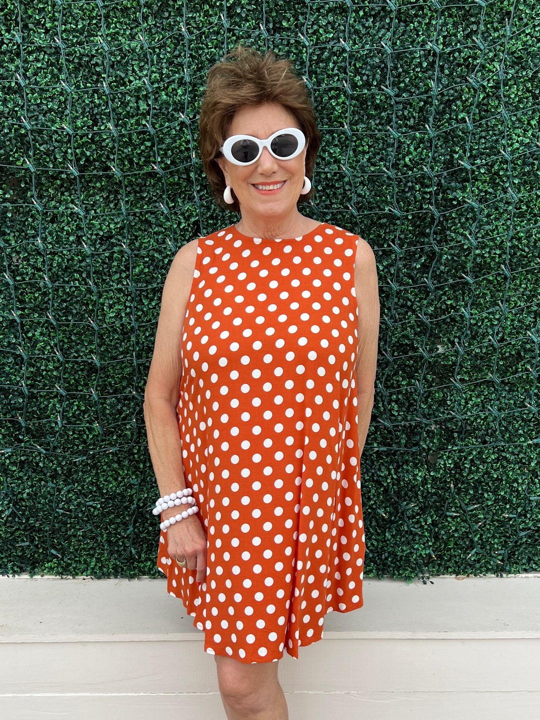 burnt  UT orange polka dot dress with pockets knee length a line