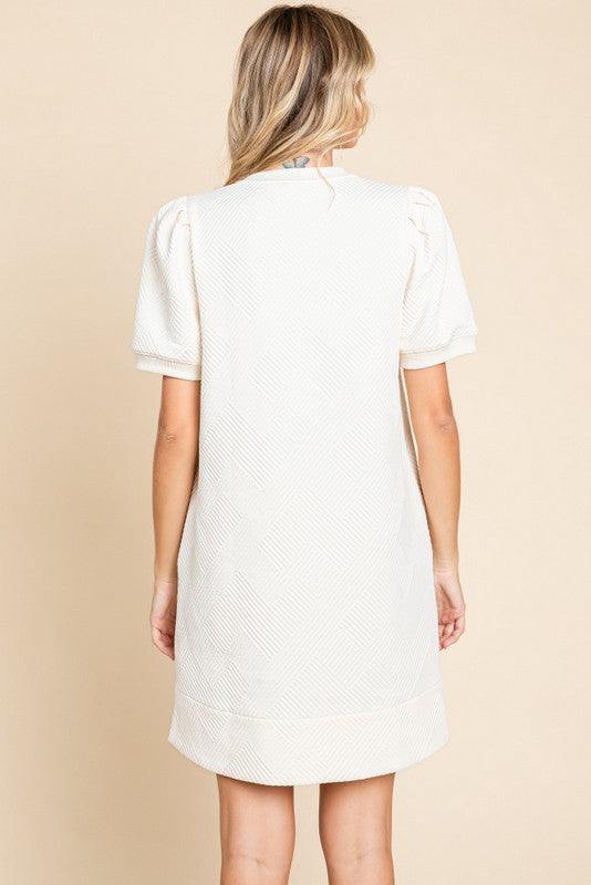 Textured Sheath Dress ivory with pockets tres chic womens boutique