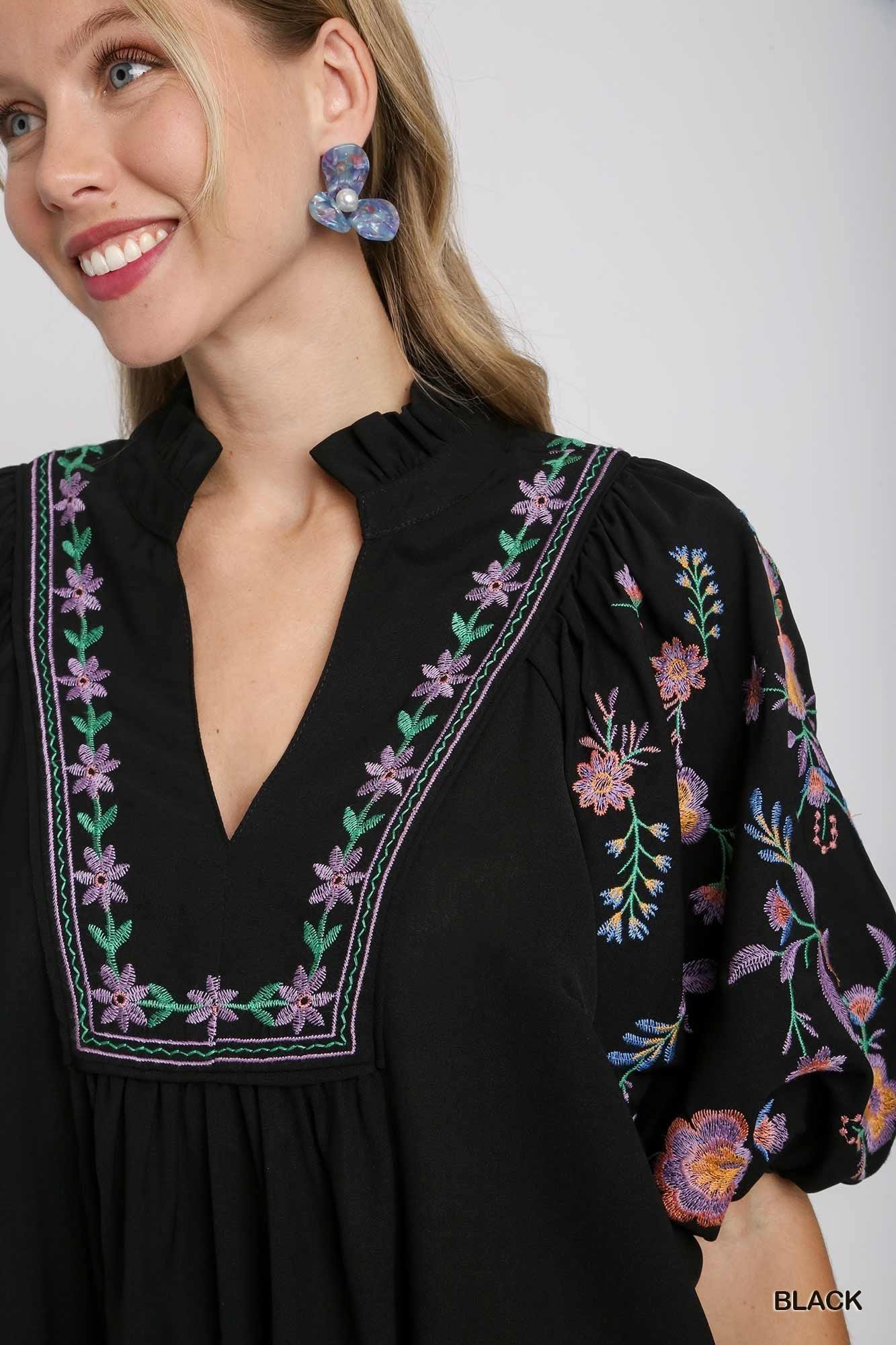 Umgee black embroidered dress sales