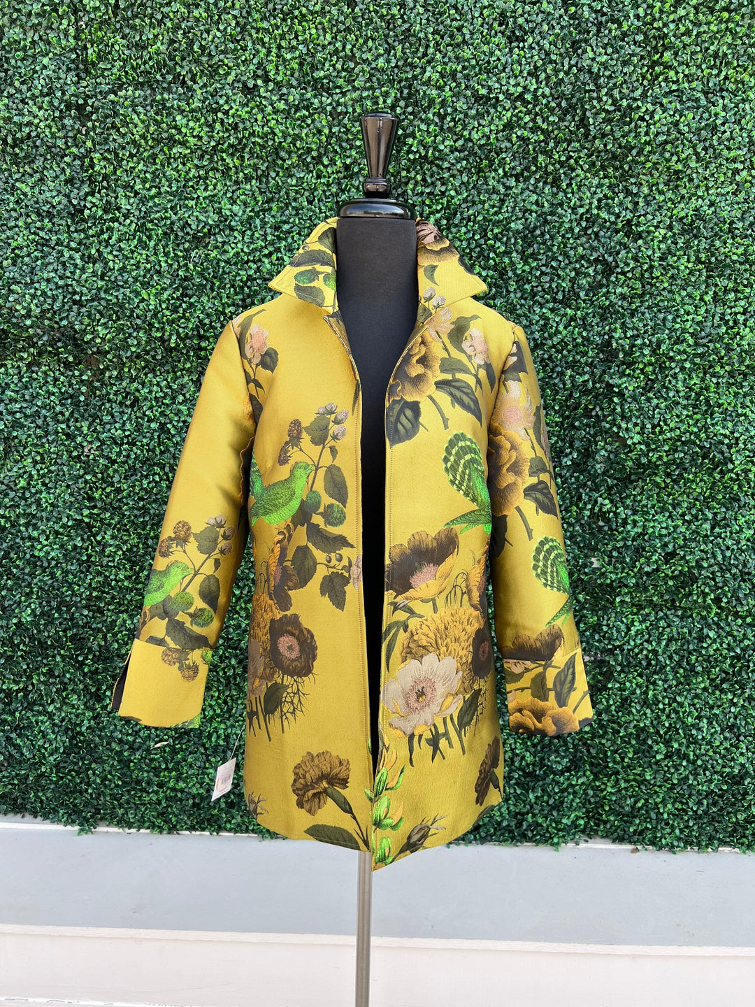 Grace Chuang Jackets new holiday blazer with gold floral print