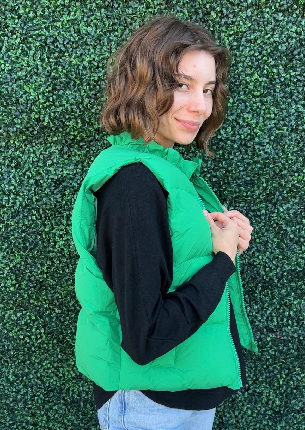 Puffer Vest with Ruffle Neck Women s Boutique Outerwear Tr s