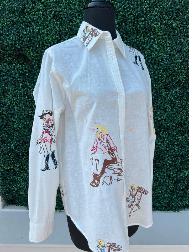 Vintage Cowgirl Embroidered Blouse