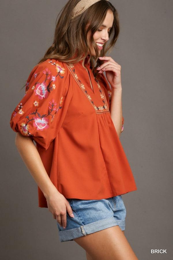 French Orange & Blue Ombre Shimmery Embroidered newest Blouse