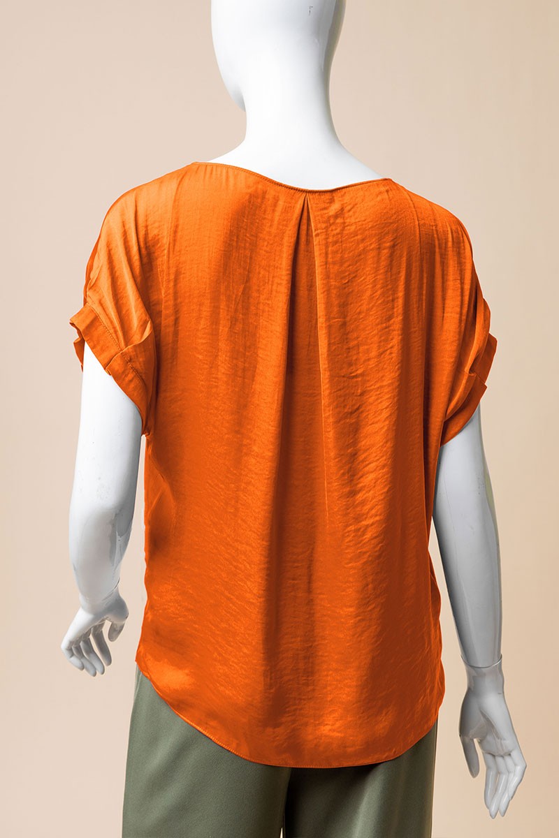 satin orange silky cap sleeve blouse naked zebra brand with pleat at back