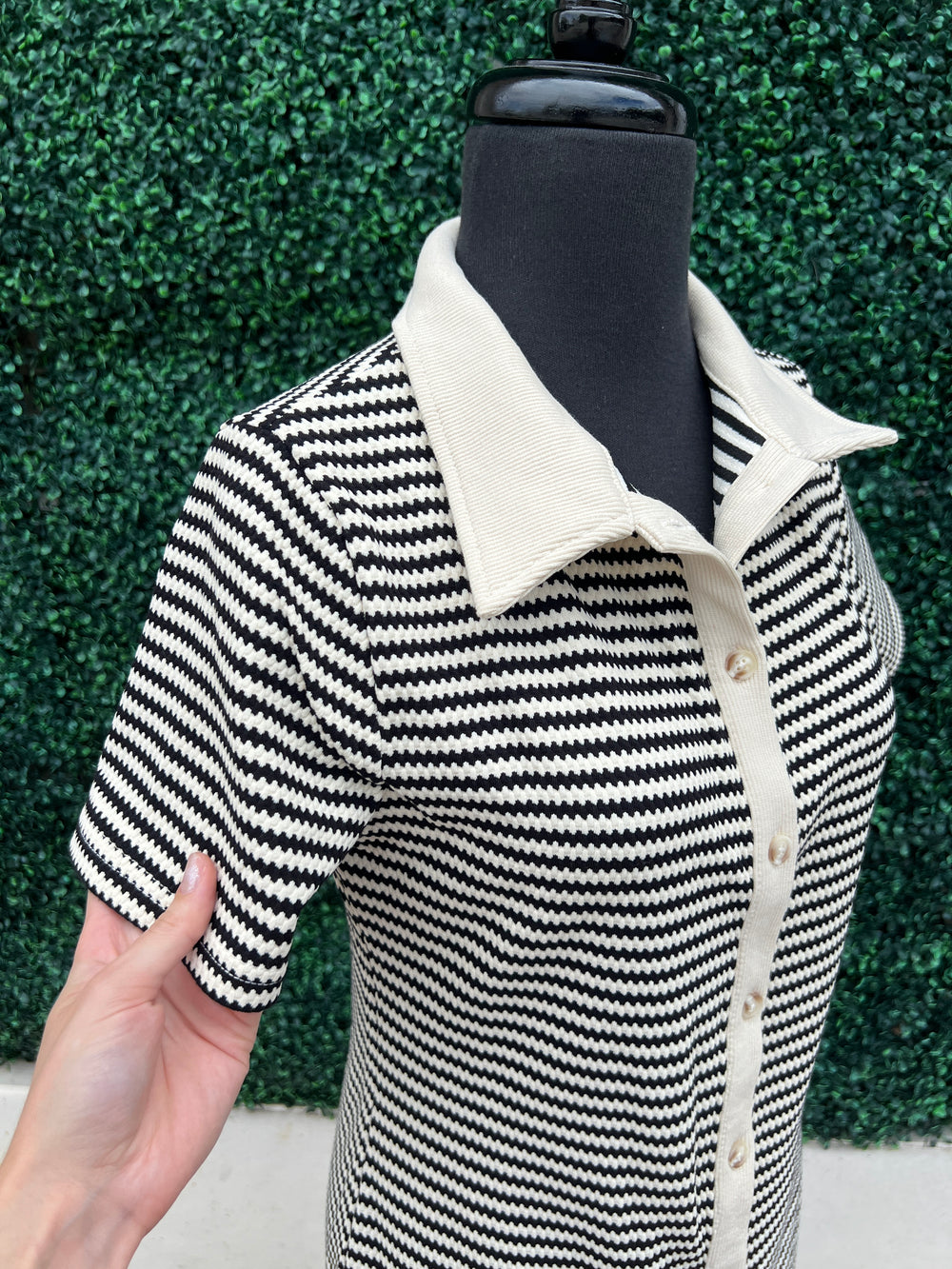 shirt dresses women button up stripe dress cream and black for fall 2024